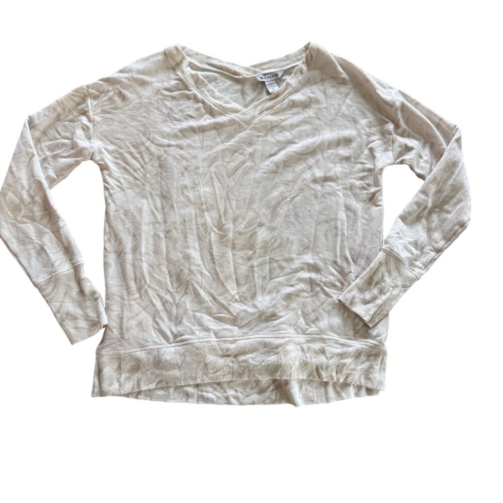 Athleta Beige V-Neck Lightweight Long-Sleeve Sweatshirt Womens Size Small